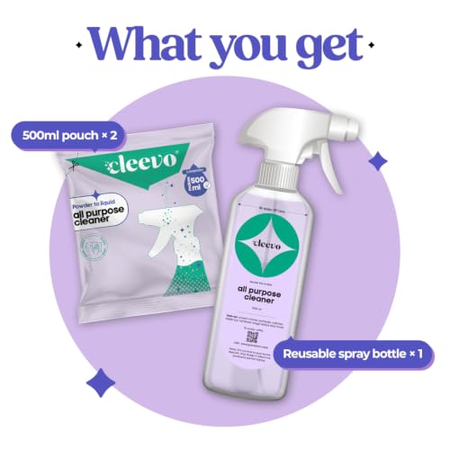 Image of Cleevo All- Surface Cleaner- 1 Litre Bottle Pack | Plant-based Powerful Surface Cleaning Liquid for Tough Stains | Non-toxic Stain Remover for Home Surfaces Cleaning | Multi Surface Cleaner (Lavender)