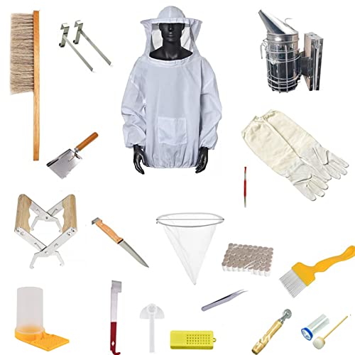 XJZHANG 20-teiliger Imkeranzug Mit Leicht Zugänglichem Schleier Pro Imkeranzug Für Erwachsene Imkerkostüm, Imkerraucher…