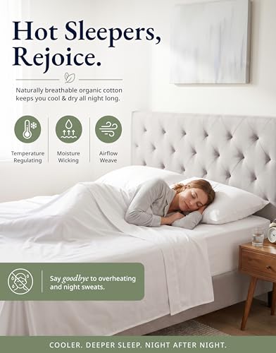 Image of LANE LINEN Twin Fitted Sheets, 100% Organic Cotton 2-Piece Set (1 Fitted Sheet, 1 Pillowcase), Percale Weave, Bottom Sheet, Soft, Breathable, Fits Mattress Upto 15' Deep - White (No Flat Sheet)