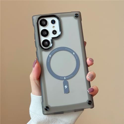 Coque Samsung S24 Plus transparente mate avec protection pare-chocs et charge magnétique noire