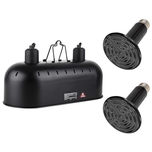 DXOPHIEX 15 inch Dual Reptile Light Fixture, Max 150W Reptile Heat Lamp with 2PCS 150W Ceramic Heat Emitter, Double Dome UVB Light Fixture for Terrarium and Tortoise Habitat - image 8