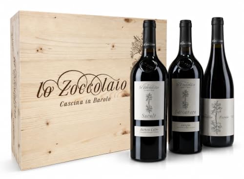 Lo Zoccolaio Barbera d'Alba + Langhe Baccanera + Barolo - 3 Flaschen - Italien Wein Holzbox Barbera...