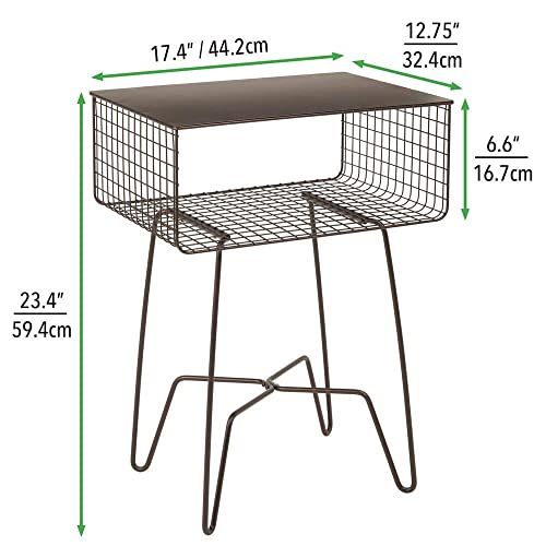 Mdesign Steel Side Table Nightstand With Storage Shelf Basket For Bedroom, Living Room, Home Office; Rustic Bedside End Table, Industrial Modern Accent Furniture - Concerto Collection - Bronze #TOP2