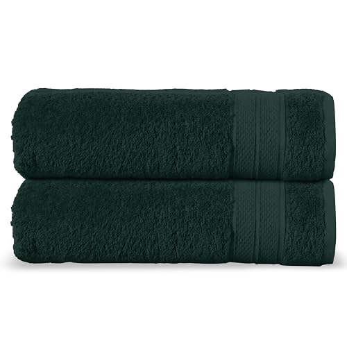 Image of Elegant Comfort Three Line Popcorn Towel Set for Bathroom 27 x 54 inches, Premium Hotel Quality 2-Pack Bath Towels, 100% Turkish Cotton, Soft and Durable, Quick Dry and Highly Absorbent, Forest Green