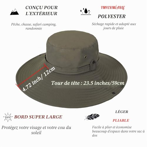 ZLYC Chapeau Boonie à Large Bord imperméable pour Homme - Chapeau de Soleil d'extérieur - Protection Solaire, L – vue 4