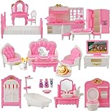 46 Pcs Dollhouse Furniture Set,Miniature Dollhouse Accessories 1:12 Doll Furniture with Cat,Dog,Kitchen, Dining Room,LivingRoom,Bedroom Mini Doll House Furniture Toys Playhouse Boys Girls 3+
