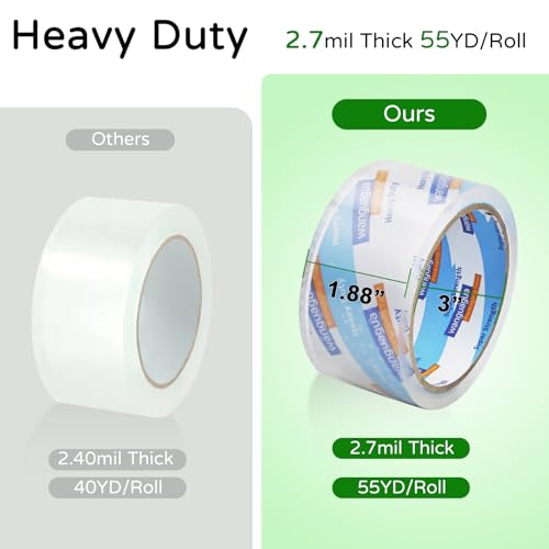 wanguagua 330 Yards Total, 1.88 Inch x 55 Yards 6 Pack, Highly Clear Heavy Duty Packing Tape, Strong Adhesive Seal
