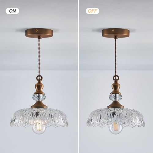 Image of CVKASH Vintage Glass Pendant Light Fixture 3-Pack Brass Modern Adjustable Chandelier Farmhouse Hanging Ceiling Light for Hallway Porch Kitchen Bedroom Coffee Shop Dining Room