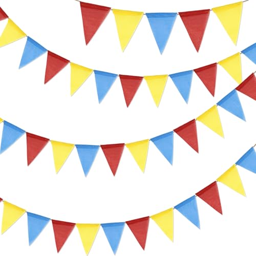 G2PLUS Pre-Strung Burlap Pennant Banners, 39Ft Red Yellow Blue Triangle Flag Bunting, 36Pcs Pennant Banner Flags Garland for Birthday, Carnival, School Events, Baby Shower, Wedding and Party Decor by G2PLUS - Used condition - US$7.87