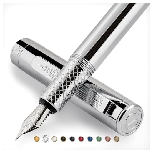 Scriveiner Luxury EDC Füllfederhalter (mittel), schwerer Taschenfüller mit Chrom, Schmidt Schreibfeder, Konverter, bestes Geschenkset für Mann & Frau, ausgefallener Designerstift fürs Büro