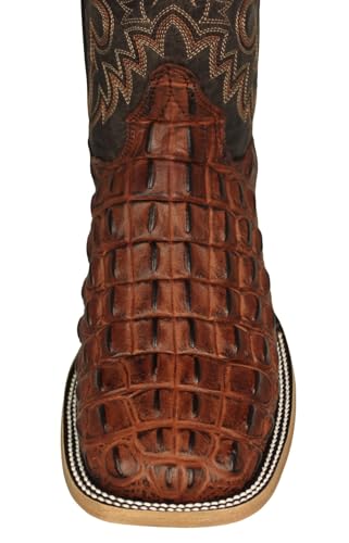 Texas Legacy Mens Cognac Cowboy Boots Alligator Back Print Leather Square Toe4