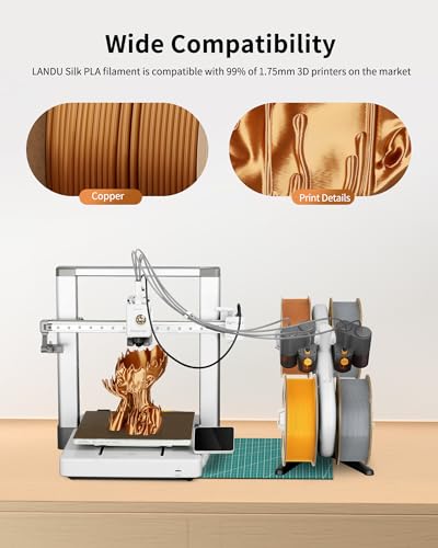 Image of LANDU Silk PLA Filament 1.75mm Copper 1KG, 3D Printer Filament Dimensional Accuracy + /- 0.02mm, 1kg Cardboard Spool(2.2lbs), Neatly Wound 3D Printing Filament,Silk Copper