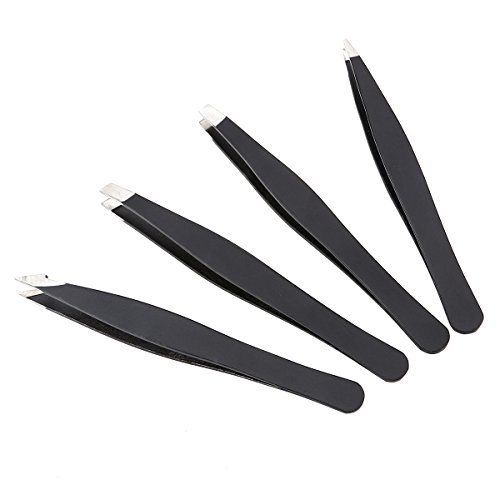 Pinças de sobrancelha de aço inoxidável da Frcolor, 4 peças, com pontas finas de faca reta para sobr