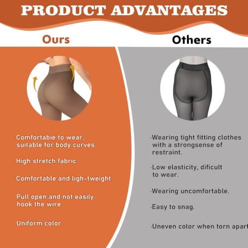Image of X-CHENG 2 Pairs Fleece Lined Tights Women-Thermal Pantyhose leggings Women,Fake Translucent Skin Colored Tights for Winter