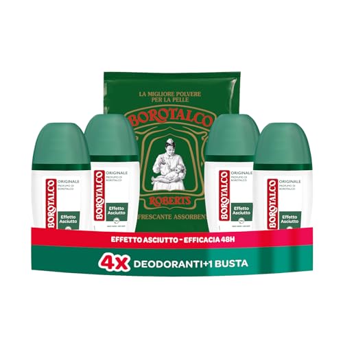 Borotalco, Deodorante Vapo Originale, con Talco a Cristalli Attivi, Tripla Protezione Asciutta, Senza Alcool, Profumo di Borotalco - 4 Pezzi da 75 ml - Esclusiva Amazon
