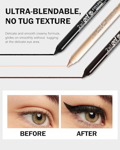 Brown Waterline Eyeliner Gel Pencil,6Pcs Cream Sharpenable Gel Eye Liner Pen Waterproof Smudge Proof Long Stay Matte Eyeliners, Smooth Intense Color Liner Pencil with Sharpener Eye Makeup for Women-06