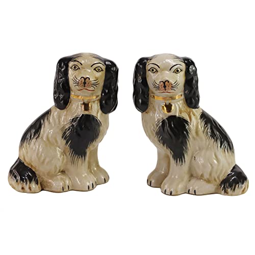 SYNWISH Coppia di cani in porcellana nera dipinta a mano di piccole statuette decorazioni per la casa