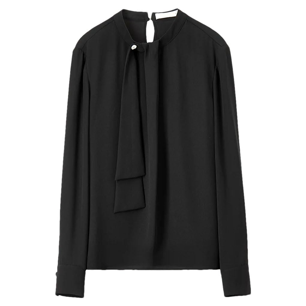 Blusa de gasa para mujer, con lazo, suelta, cuello alto, camisetas sin botones, camisas de oficina y trabajo