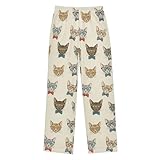 J JOYSAY Fashion Cats Glasses Beige Pattern Pajamas Pants Soft Long Pajama Bottoms Lounge Sleep Pants Lightweight Sweatpants with Pockets Size M