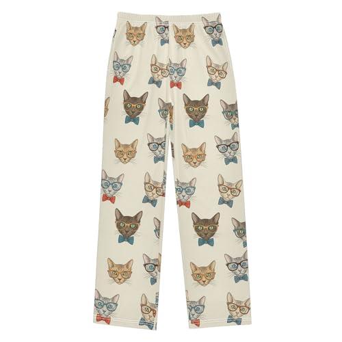 J JOYSAY Fashion Cats Glasses Beige Pattern Pajamas Pants Soft Long Pajama Bottoms Lounge Sleep Pants Lightweight Sweatpants with Pockets Size M