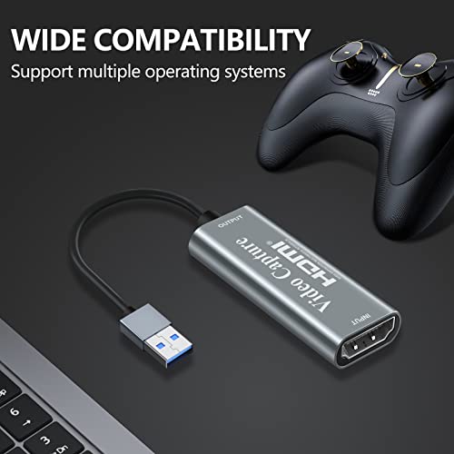 Image of video capture card, Papeaso 4K HDMI to USB capture card, Full HD 1080p video capture device, HDMI Video Game Capture for Editing Video /Games /Streaming /Online Teaching(silver)