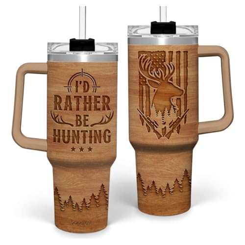 Image of SANDJEST Hunting Tumbler Gift for Men, 40oz Stainless Steel Insulated Coffee Tumbler With Lid & Straw, Travel Cup Gift for Dad Husband, Christmas Birthday Father's Day