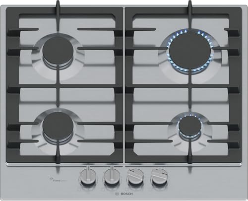 Bosch PCP6A5I90 Serie 6, Piano cottura a gas, FlameSelect, Manopole magnetiche removibili, griglie in ghisa, Acciaio, 60 cm, Inox