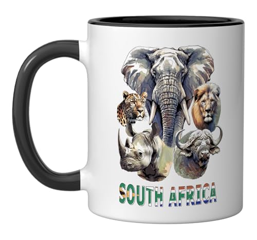South Africa Big-Five Wildlife Watercolor Mug Black/White