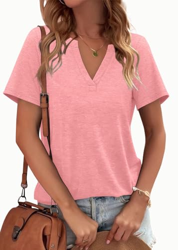 Image of WEESO Womens Tops Summer Short Sleeve V Neck Blouses Business Casual Loose Fit Tshirts Trendy Fashion Outfits