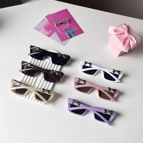 willochra Rectangle Retro Bow Sunglasses for Women Men,90s Vintage Square Trendy Y2K Small Cute party Sun Glasses F274