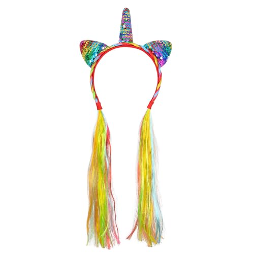 Boland - 04528 - Tiare licorne avec cheveux synthétiques et paillettes, serre-tête pour carnaval, fête à thème et jeux de rôle, costume de conte de fées