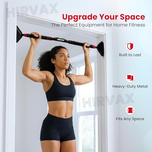 Image of Wall Mounted Pull Up Bar for Home Workout | No-Screw Installation | Anti-Skid Grip for Pull-Ups, Chin-Ups, Push-Ups, Sit-Ups, and Stretching Adjustable Upper Body and Core Workout Bar | Body Building Equipment to Increase Height & Strength (Pull up bar Multi color) (Black)