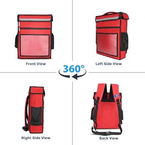Image of Foldable Multi-Meal & Pizza Delivery Bag, Insulated Thermal Food Carrier, Leak-Proof, Lightweight, Red (14 x 6 x 18 Inch)