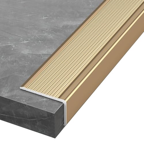 滑り止め 階段エッジトリム アルミ製 90cm L字型 ステップエッジトリムストリップ タイル 金属製 木製階段用(W 5 x H 3 cm)