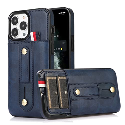 Coque iPhone 13 Mini avec porte-carte intégré en cuir bleu style business