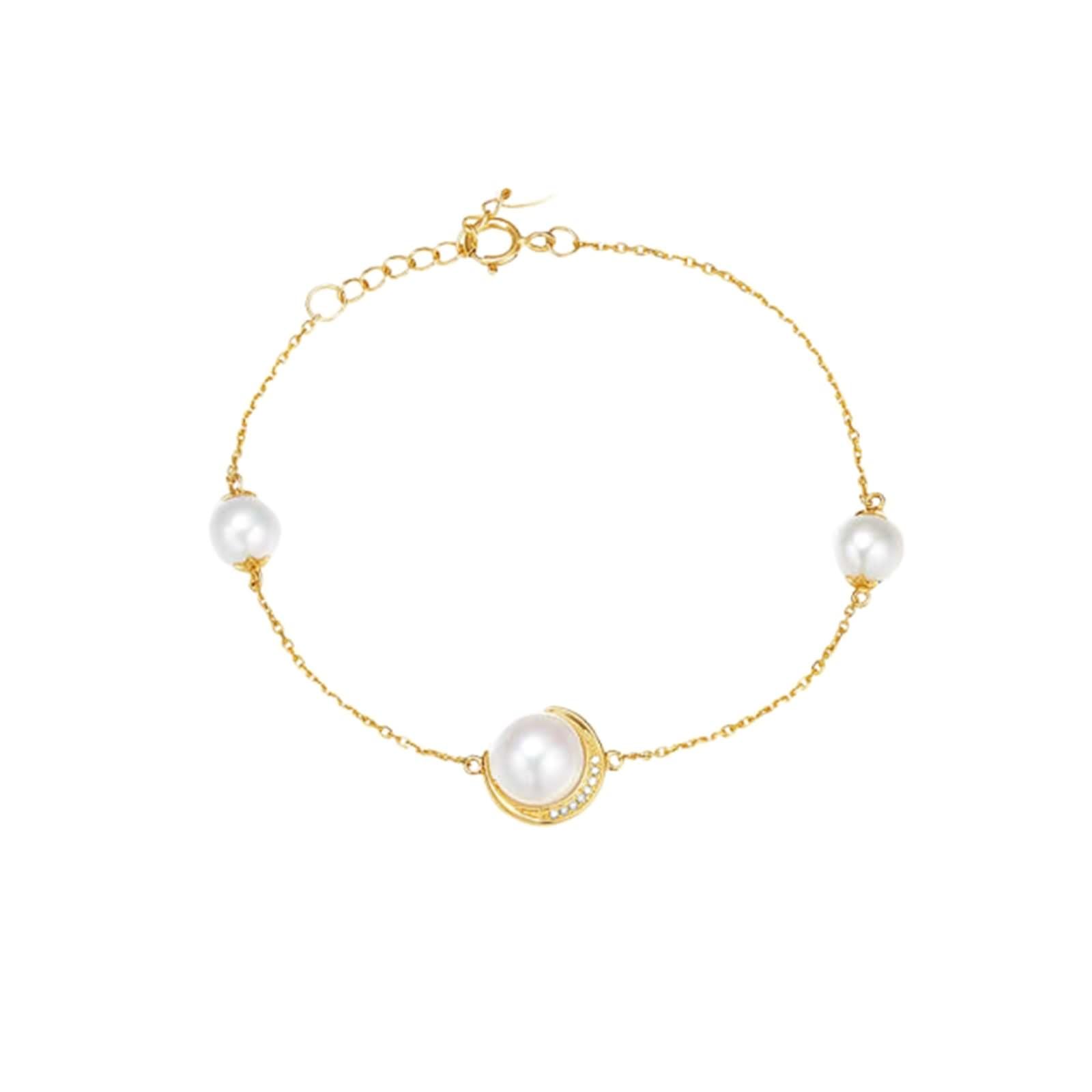 Freundschaft Armband, Armbänder Damen Modeschmuck mit Mondperle 5,5–6 mm/7,5–8 mm und Diamant 0,01 ct Gelbgold