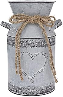 Fovasen French Style Metal Shabby Chic Vintage Vase Farmhouse Country Rustic Pitcher Jug Flower Vase Galvanized Milk Can with Love-Shaped Designed for Wedding Home Garden Office Christmas Decor-7.5" H