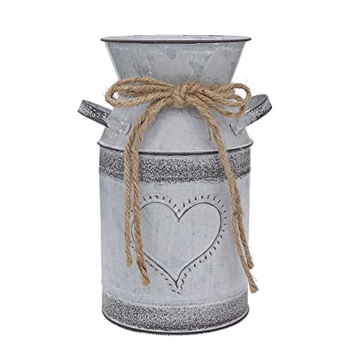 Fovasen Metal Shabby Chic Flower Vase Rustic Jug Vase Vintage Grey Vase for Flowers with Love-Shaped Designed for Living Room Wedding Garden Office Christmas Decor - 7.5