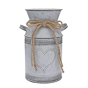 Fovasen Metal Vase for Flowers,Vintage Galvanized Milk Can with Love-Shaped for Living Room Wedding Garden Office Christmas Decor – 7.5″ H