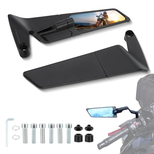 JFG バイク カウルミラー サイドミラー 調整可能 ウイング 翼型 スリム 耐振 汎用 オートバイ ストリートバイク ステルスミラー ‐ ホワイト