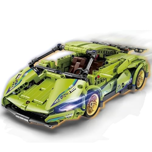 Image of Cyberpunk Green Supercar Building Blocks Set, Racing Car Construction Model Kit, STEM Learning Toy, Collectible Sports Car Building Bricks for Boys, Girls & Adults