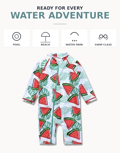 Image of VAENAIT BABY Zip & Snap Rash Guard Swimsuit, UPF 50+ One-Piece Long Sleeve Swimwear, Quick Dry Infant Beach Suit for 0~2T
