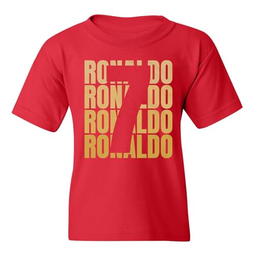 Portugal Ronaldo 7 Tribute - Soccer Goat Retro Youth Unisex T-Shirt (Red, Youth Medium)
