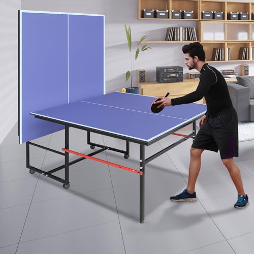 Professional Outdoor Table Tennis Tables–8ft Mid-Size Portable Ping Pong Table Game with Net,2 Table Tennis Paddles and 3 Balls for Easy Movement Perfect Christmas New Year Holiday Season Gifts