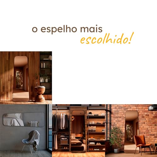 Espelho do Pinterest Corpo Inteiro de chão Borda em Couro 3cm Grande 60x110cm - Mod. Tetris (Caramel