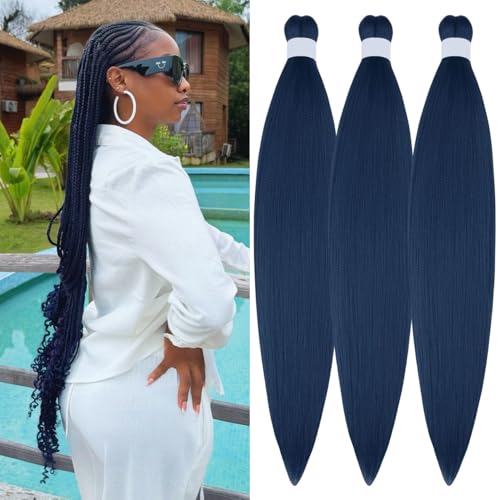 Navy Blue Braiding Hair Pre stretched Box Braiding Hair Extensions for Knotless Braids Dark Blue Feed in Braids for Braiding