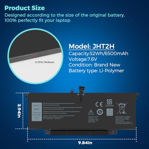 Image of JHT2H Battery Replacement for Dell Latitude 7310 7410 Latitude 7410 Chromebook Enterprise Series P34S P34S001 4V5X2 Y7HR3 35J09 HRGYV WY9MP XMV7T 009YYF 7CXN6 T3JWC XMT81 0YJ9RP 52Wh