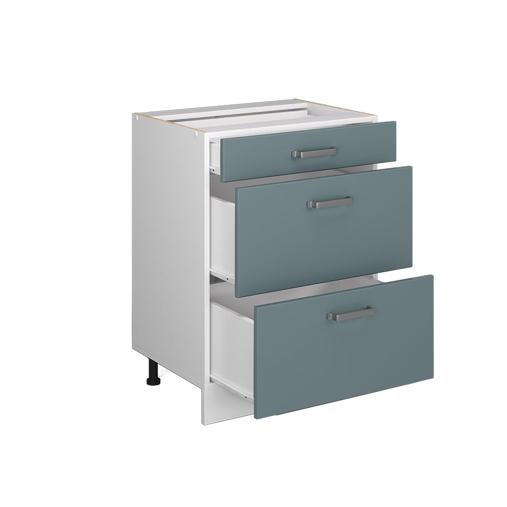 Vicco Mobiletto base per cucina R-Line, Grigio-blu, 60 cm con cassetti, senza piano di lavoro, per la libera combinazione all'interno di sistemi cucina modulari