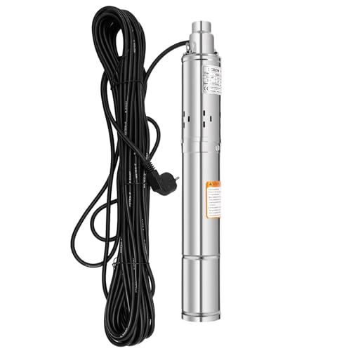 Pompa elettrica per pozzi profondi in acciaio inox, 2850 giri/min, pompa sommersa IP68, 1600 l/h, portata max. 80 m, con cavo di alimentazione da 20 m, per zone montuose, villaggi case