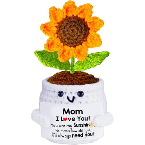 Valentines Day Gifts for Mom from Daughter Son, Handmade Crochet Sunflower Doll Birthday Gifts for Mom, Romantic Valentine's Gift for Moms Mother in Law Step Mama, Mothers Day I Love You Gift for Moms